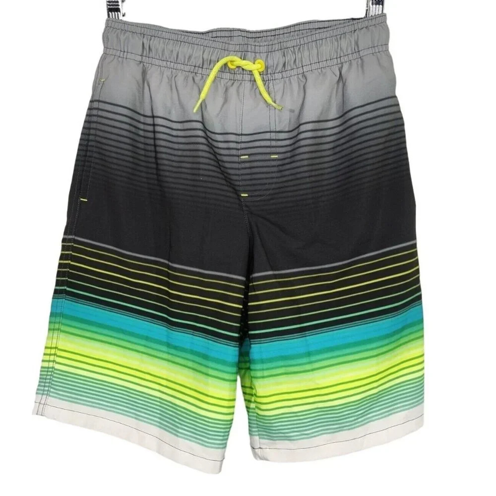 Wonder Nation Swim Trunks Shorts Boys Size L 10 12 Gray Multicolor Drawstring